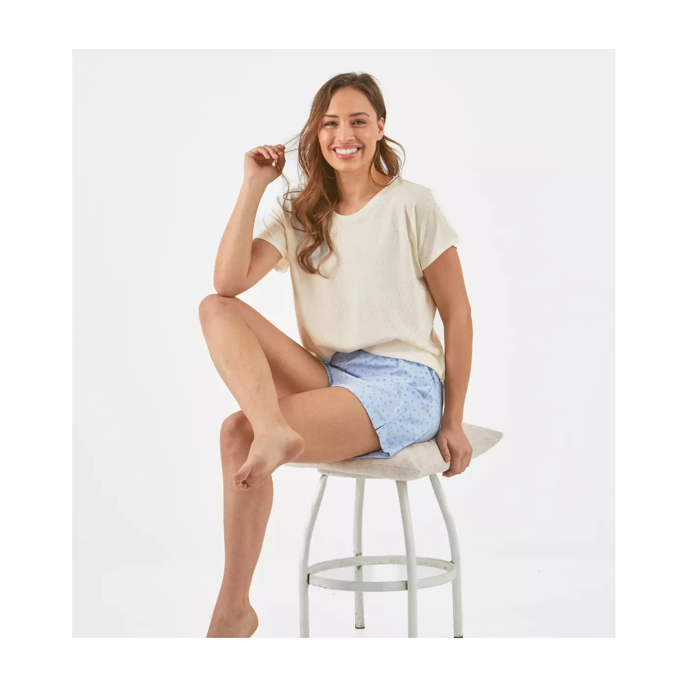 Dames pyjama kort - blauwe stippen