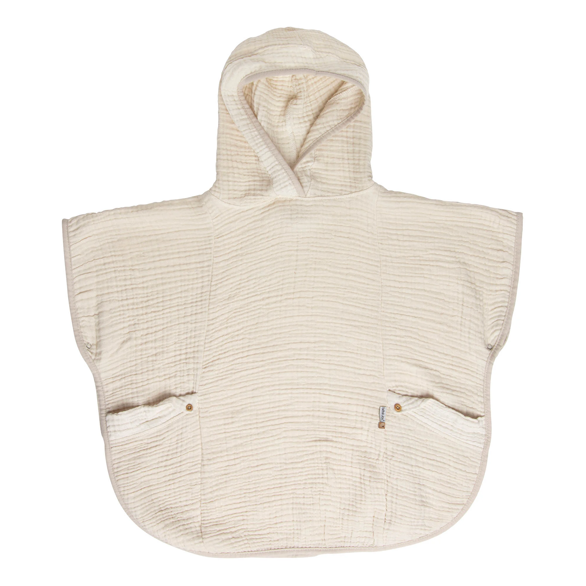 Poncho Badcape Pure Cotton Sand voorkant 4 Poncho's met Print